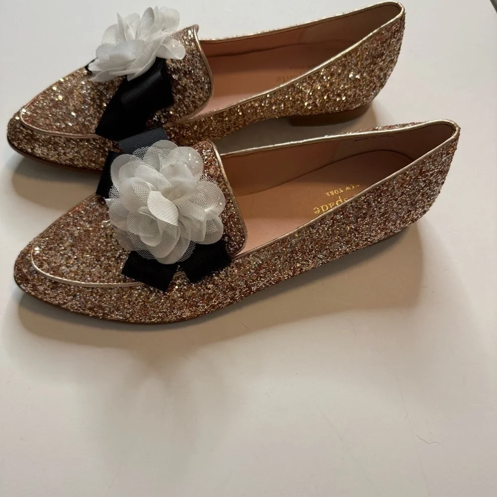 Kate Spade Brown and Black Flats with Floral Accents